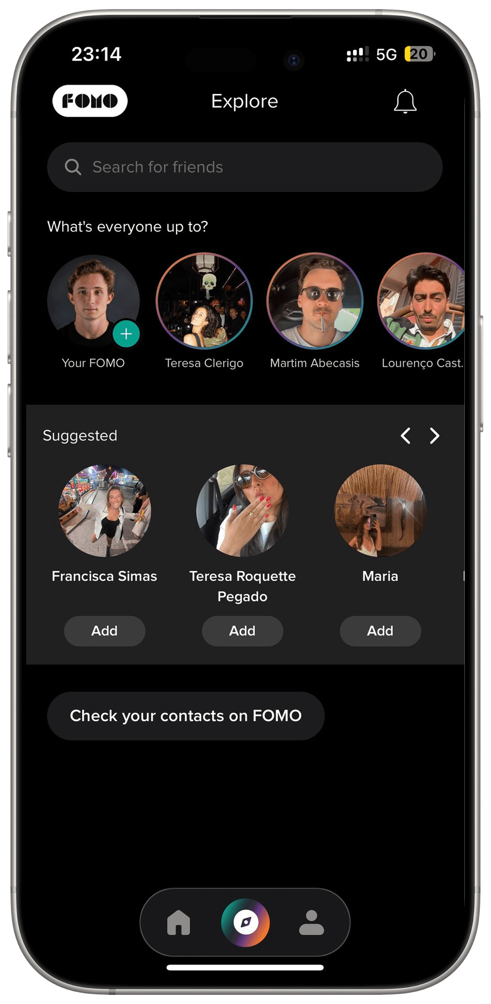 Explore friends on FOMO